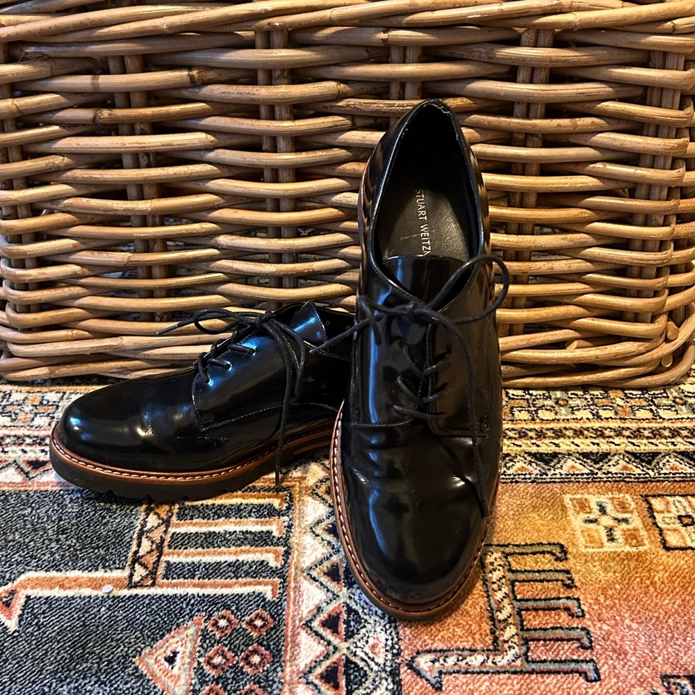 Stuart Weitzman Black Lace Up Loafers Size 7.5